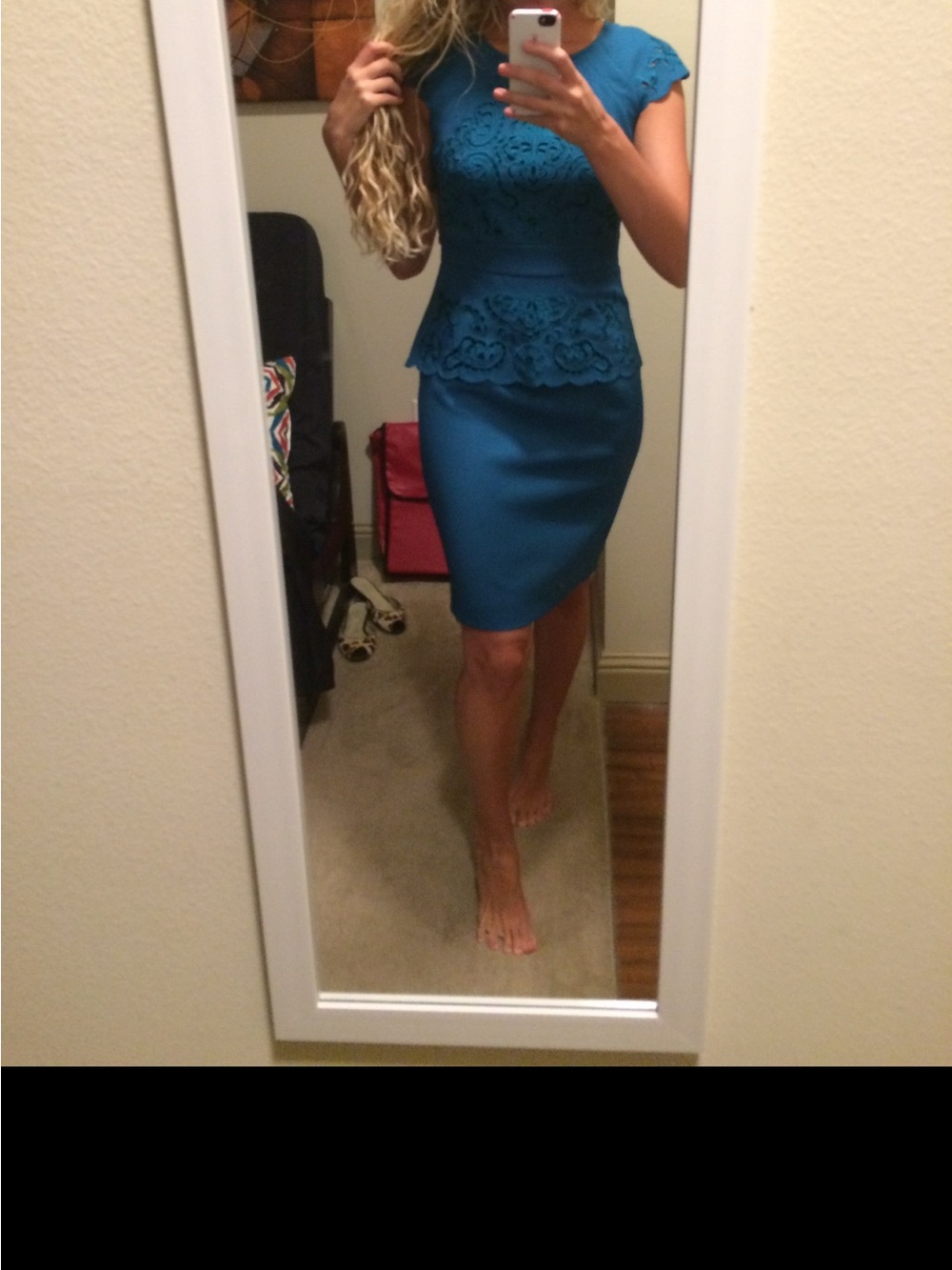 ANTONIO MELANI Teal Cutout Peplum Midi Dress